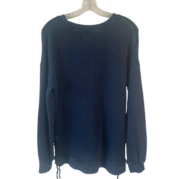 ANTHROPOLOGIE SATURDAY SUNDAY Indigo Blue Aliana Waffle Knit Pullover Size XS - Picture 9 of 10